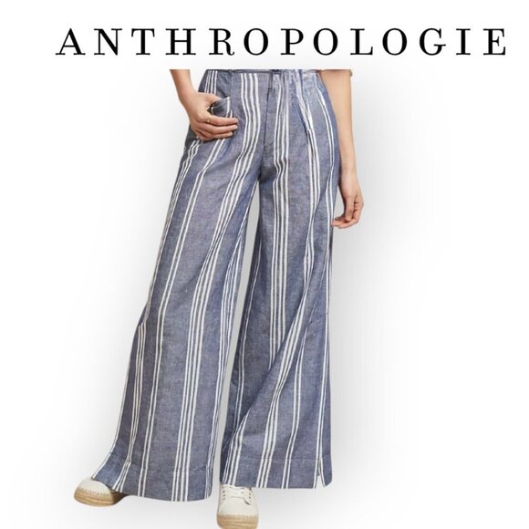 Anthropologie Wide-Leg Cotton Linen Pants Size 0P - Picture 1 of 15